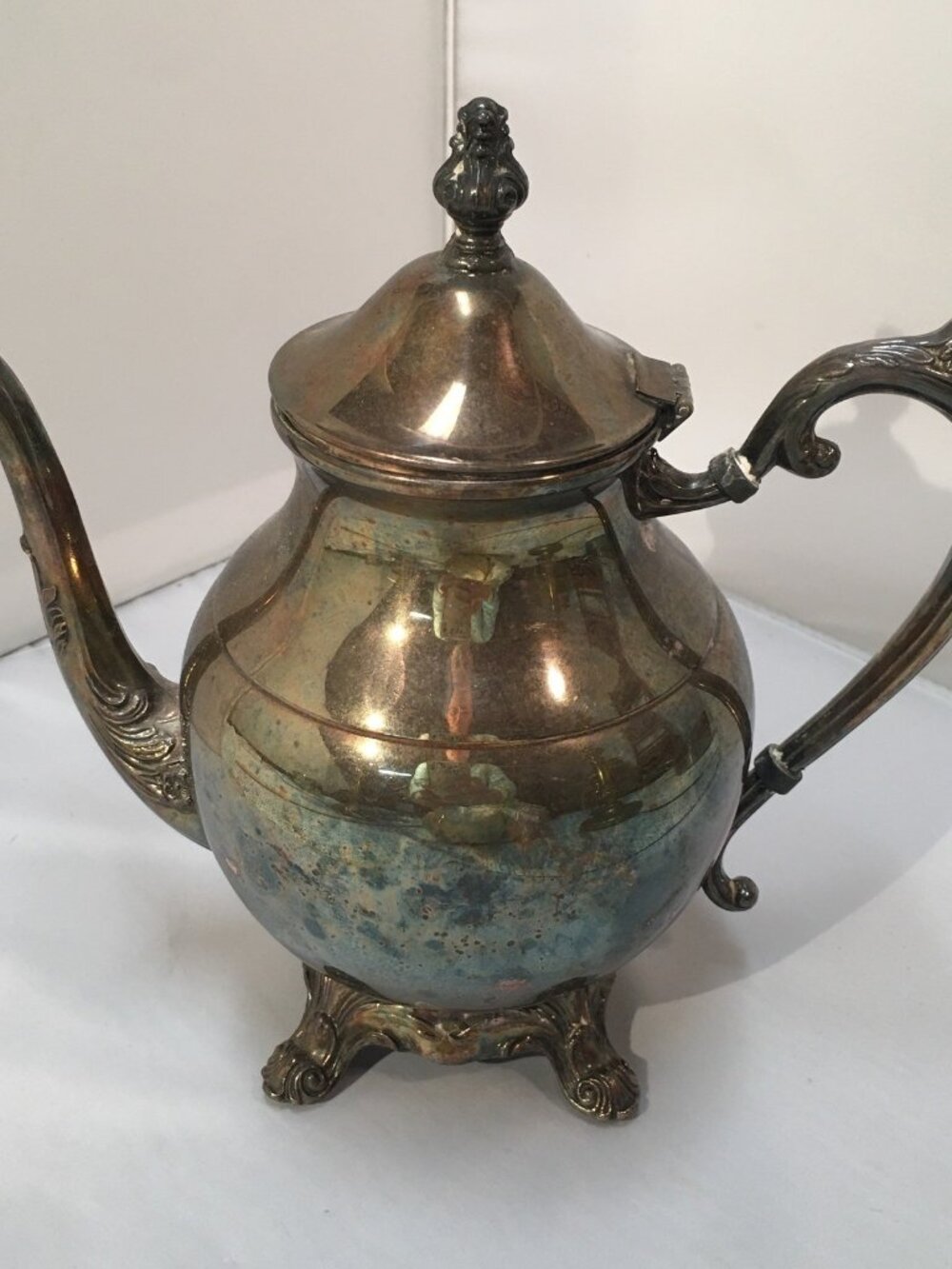 Vintage FB Rogers Silver Plated Teapot Coffee Pot Ornate Floral Footed Service